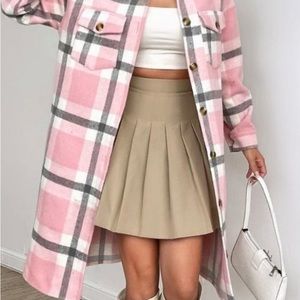 Casual Plaid Flap Pocket detailed button down long shacket jacket